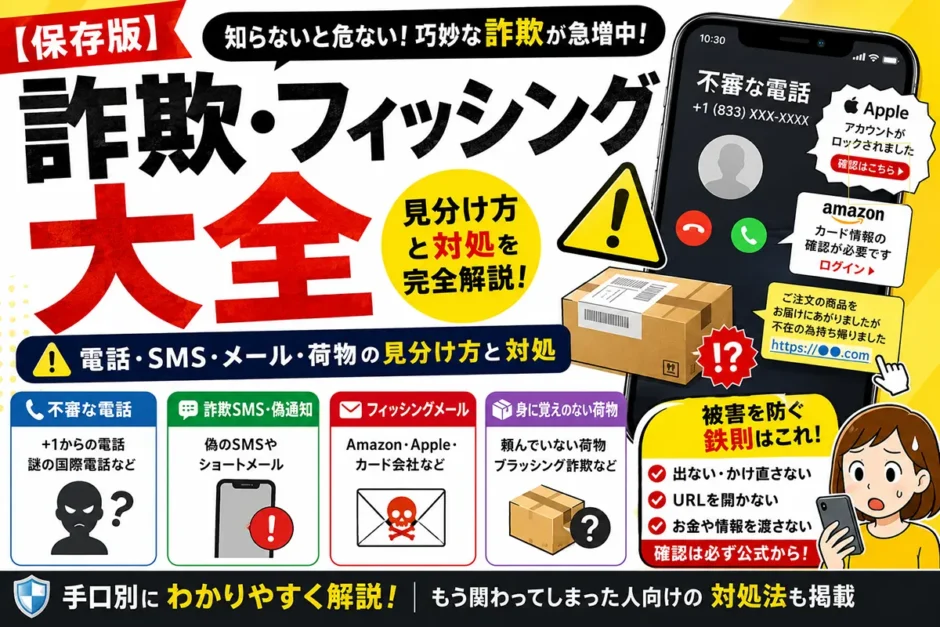 詐欺・フィッシング大全｜不審な電話・SMS・メール・荷物の見分け方と対処