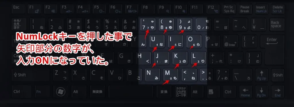 Windows10でキーボードが変、なぜか数字になる時の解決策「M→0」「J →1」「K →2」