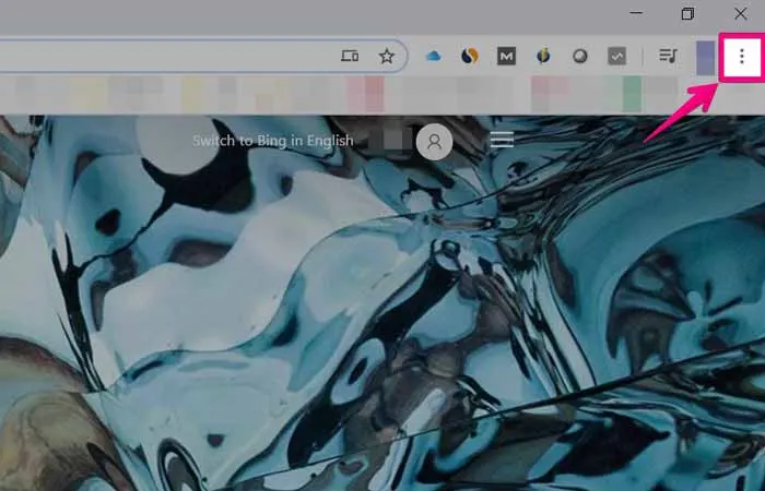 Chrome右上のメニューを開く(勝手にBing表示の状態)