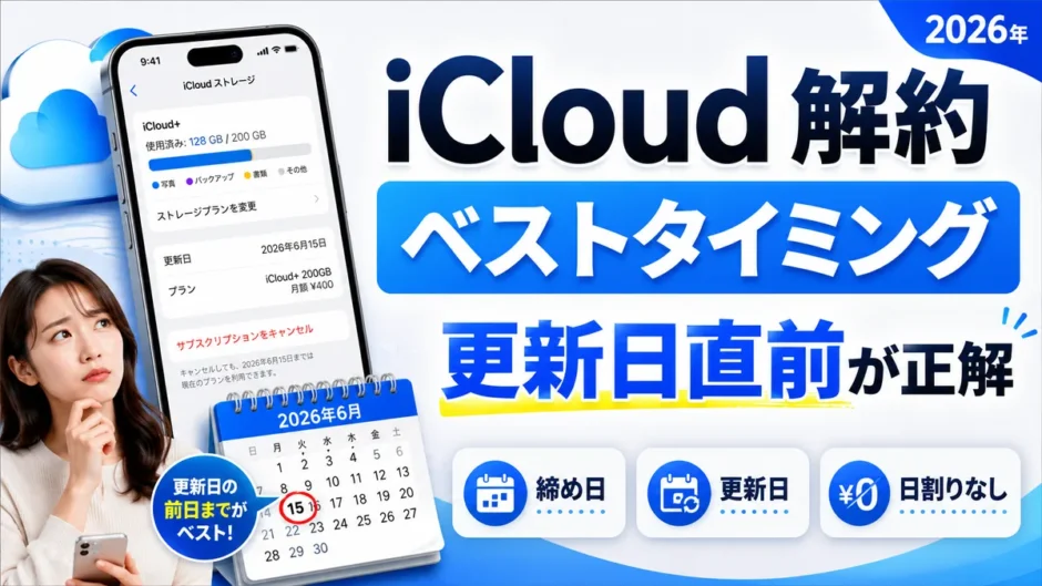 iCloudを解約するベストタイミングは更新日直前！締め日・更新日・日割りを解説【2026年】